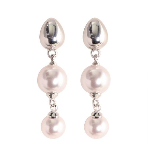 Tibetan Style Drop Earrings, with Plastic Pearl, silver color plated, fashion jewelry, silver color, nickel, lead & cadmium free, 10x38mm, Sold By Pair