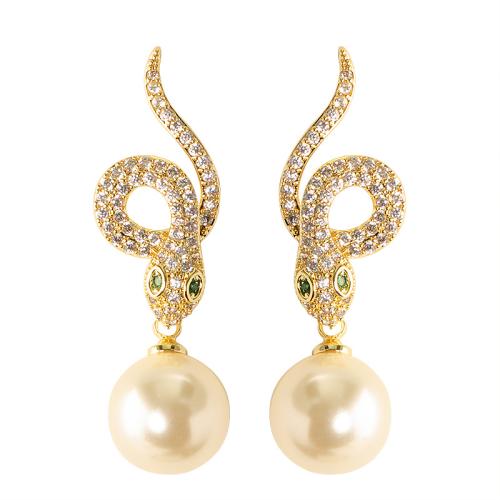 Brass Drop Earring, with Plastic Pearl, plated, fashion jewelry & with rhinestone, more colors for choice, nickel, lead & cadmium free, 12x41mm, Sold By Pair