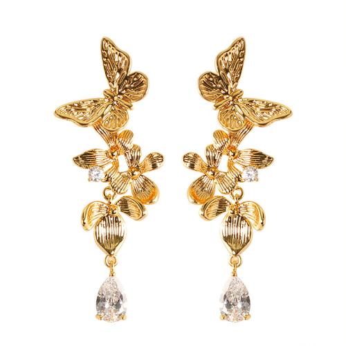 Boucles d'oreilles pendantes en laiton, Placage, bijoux de mode & pavé de micro zircon, plus de couleurs à choisir, protéger l'environnement, sans nickel, plomb et cadmium, 19x54mm, Vendu par paire