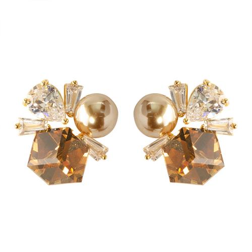 Cubic Zirconia Micro Pave Brass Earring, with Plastic Pearl, plated, fashion jewelry & micro pave cubic zirconia, more colors for choice, nickel, lead & cadmium free, 19x19mm, Sold By Pair