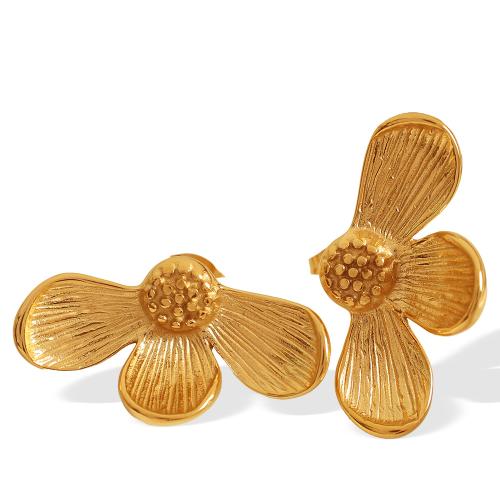 Stainless Steel Stud Earrings, 304 Stainless Steel, Flower, plated, fashion jewelry & for woman, golden, Sold By Pair