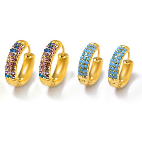 Huggie Anneau d'oreille, Acier inoxydable 304, Placage, différents matériaux pour le choix & normes différentes pour le choix & pavé de micro zircon & pour femme, plus de couleurs à choisir, Vendu par paire