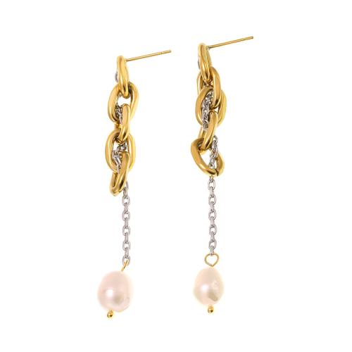 Boucles d'oreilles en perles d'eau douce, Acier inoxydable 304, avec perle d'eau douce cultivée, Placage, bijoux de mode & pour femme & creux, plus de couleurs à choisir, Vendu par paire