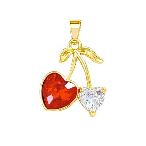 Cubic Zirconia Brass Pendants, Cherry, real gold plated, DIY & micro pave cubic zirconia, Sold By PC