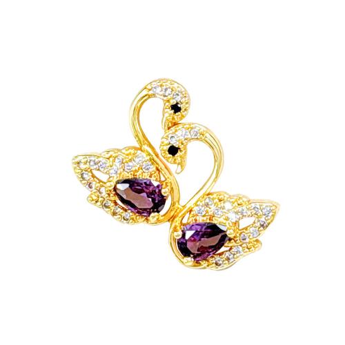 Cubic Zirconia Micro Pave Brass Pendant, Swan, real gold plated, DIY & micro pave cubic zirconia & hollow, Sold By PC