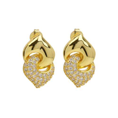 Boucles d'oreilles en laiton zircon cubique pavent, Plaqué or 18K, pavé de micro zircon & pour femme & creux, Vendu par paire