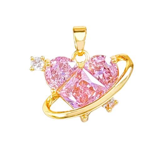 Cubic Zirconia Brass Pendants, Heart, real gold plated, DIY & micro pave cubic zirconia & hollow, Sold By PC