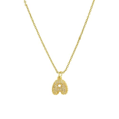 Cubic Zircon Micro Pave Brass Necklace, with 5cm extender chain, Alphabet Letter, 18K gold plated, different designs for choice & micro pave cubic zirconia & for woman, Length:45 cm, Sold By Pair