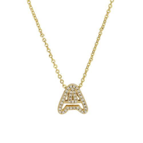 Collier en laiton cubique Zircon Micro Pave, avec 5cm chaînes de rallonge, Lettre d’alphabet, Plaqué or 18K, styles différents pour le choix & pavé de micro zircon & pour femme, Longueur:45 cm, Vendu par PC