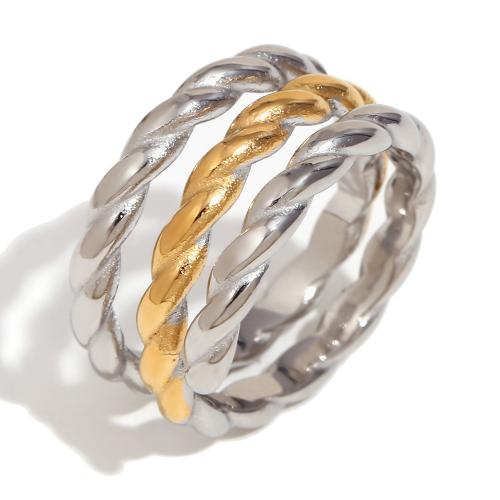 Stainless Steel Finger Ring, 304 Stainless Steel, plated, three layers & for woman & two tone, Sold By Pair