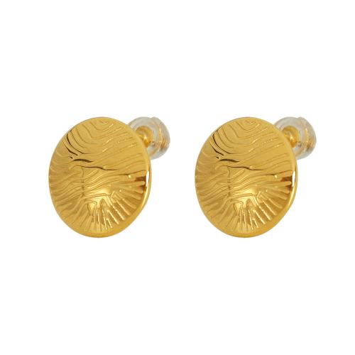 Stainless Steel Stud Earrings, 304 Stainless Steel, Round, plated, fashion jewelry & for woman, golden, 15x15mm, Sold By Pair