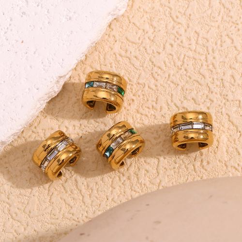 acero inoxidable 304 Pendiente Clip, 18K chapado en oro, Joyería & para mujer & con diamantes de imitación, más colores para la opción, Vendido por Par