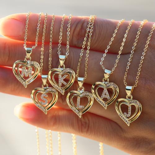 Cubic Zircon Micro Pave Brass Necklace, with 5cm extender chain, Heart, 18K gold plated, different designs for choice & micro pave cubic zirconia & for woman & hollow, Length:45 cm, Sold By PC