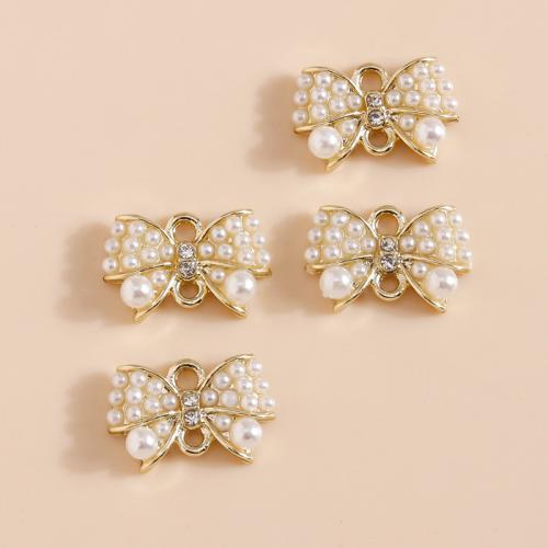 Tibetan Style Rhinestone Pendants, with Plastic Pearl, Bowknot, plated, DIY & with rhinestone, 4PCs/Bag, Sold By Bag