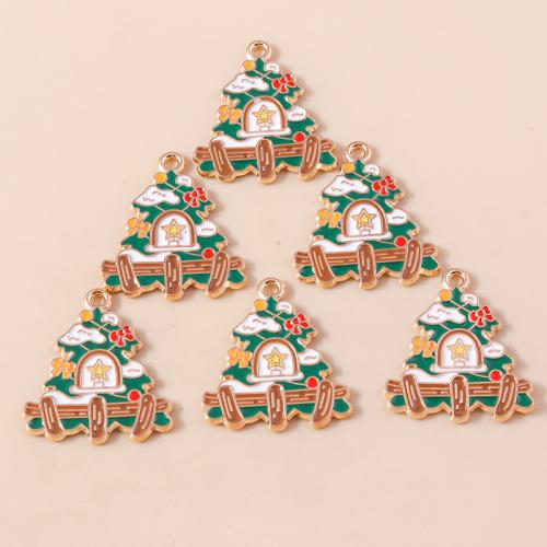 Tibetan Style Enamel Pendants, Christmas Tree, plated, Christmas Design & DIY, 10PCs/Bag, Sold By Bag