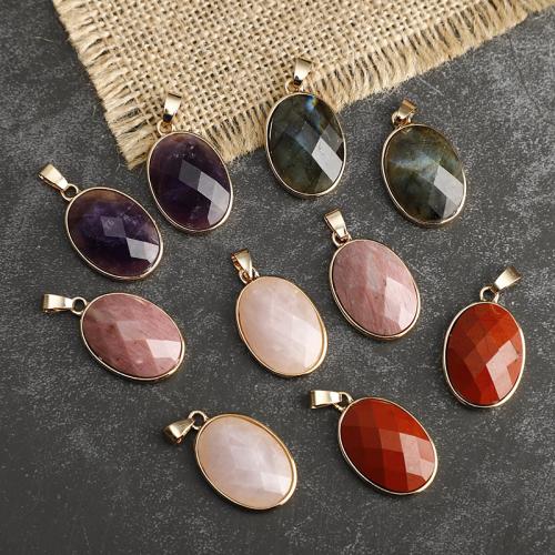 Gemstone Pendants Jewelry, Natural Stone, with Tibetan Style, Oval, gold color plated, DIY & different materials for choice, more colors for choice, 18x25mm, Sold By PC