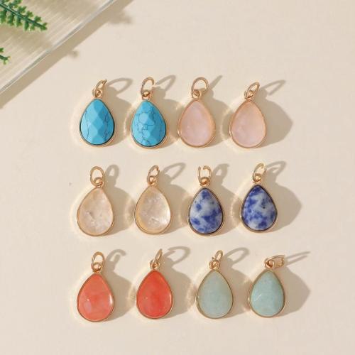 Gemstone Pendants Jewelry, Natural Stone, with Tibetan Style, Teardrop, gold color plated, DIY & different materials for choice, more colors for choice, 12x18mm, Sold By PC