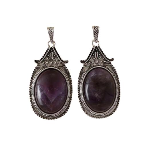 Quartz Gemstone Pendants, Amethyst, with Tibetan Style, antique silver color plated, DIY, 30x55mm, Sold By PC