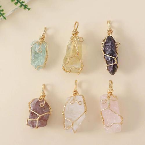 Quartz Gemstone Pendants, with Natural Fluorite & Brass, irregular, gold color plated, DIY, more colors for choice, length about 25-30mm,width about 10-15mm, Sold By PC