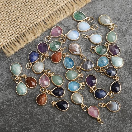 Gemstone Pendants Jewelry, Natural Stone, with Tibetan Style, Teardrop, gold color plated, DIY & different materials for choice, more colors for choice, 9x11mm, Sold By PC