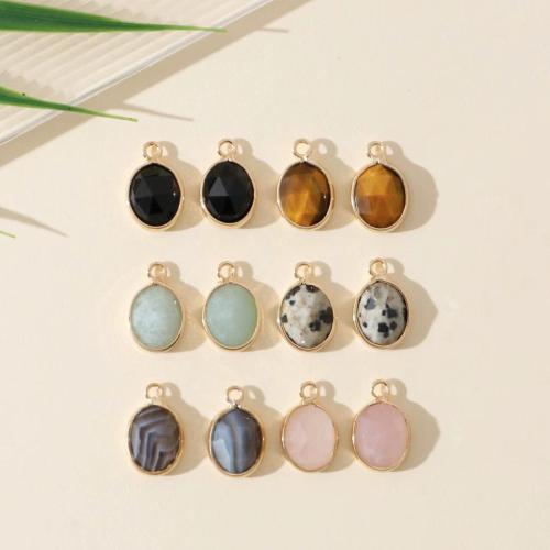 Gemstone Pendants Jewelry, Natural Stone, with Tibetan Style, Oval, gold color plated, DIY & different materials for choice, more colors for choice, 9x14mm, Sold By PC