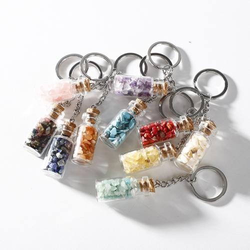 Iron Key Clasp, with Natural Gravel & wood stopper & Glass, Unisex, more colors for choice, 16x38mm, Sold By PC