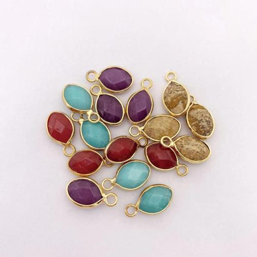 Gemstone Pendants Jewelry, with Tibetan Style, Horse Eye, gold color plated, DIY, more colors for choice, 9x17mm, Sold By PC