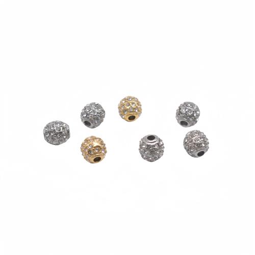 Stainless Steel Beads, 304 Stainless Steel, Round, plated, DIY & with rhinestone, more colors for choice, Sold By PC