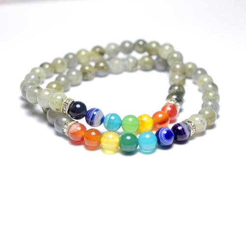 Gemstone Bracelets, Labradorite, with Rainbow Agate, Round, for woman, multi-colored, Length:19 , Sold By PC