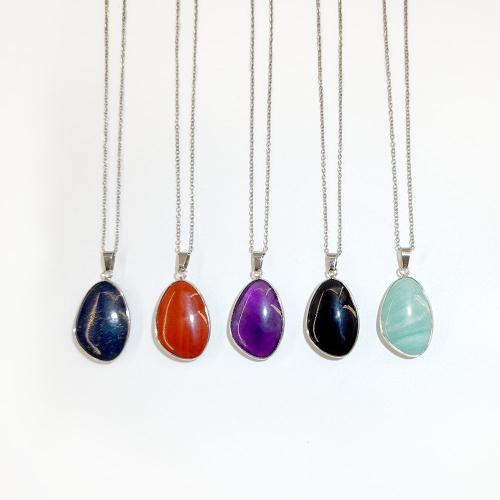 Natural Gemstone Necklace, Natural Stone, with Titanium Steel, Teardrop, plated, different materials for choice & Unisex, more colors for choice, Length:45 cm, Sold By PC