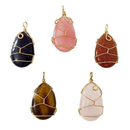 Natural Gemstone Necklace, Natural Stone, with PU Leather, Teardrop, plated, different materials for choice & Unisex, more colors for choice, Sold By PC