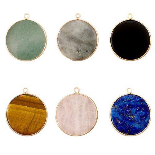 Gemstone Pendants Jewelry, Natural Stone, Round, gold color plated, DIY & different materials for choice, more colors for choice, Sold By PC