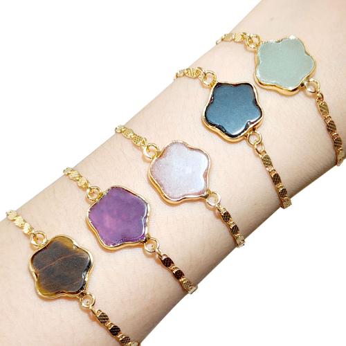 Gemstone Bracelets, Brass, with Natural Stone, Flower, gold color plated, DIY & different materials for choice, more colors for choice, Sold By PC