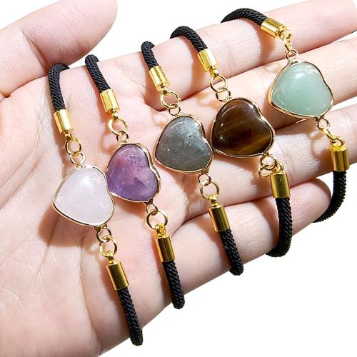 Pulseras de piedras preciosas, Piedra natural, con Hilo de algodón, Corazón, chapado en color dorado, Bricolaje & diferentes materiales para la opción, más colores para la opción, Vendido por UD