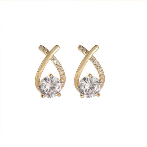 Boucles d'oreilles en laiton zircon cubique pavent, Placage de couleur d'or, bijoux de mode & pavé de micro zircon, doré, protéger l'environnement, sans nickel, plomb et cadmium, 11x18mm, Vendu par paire