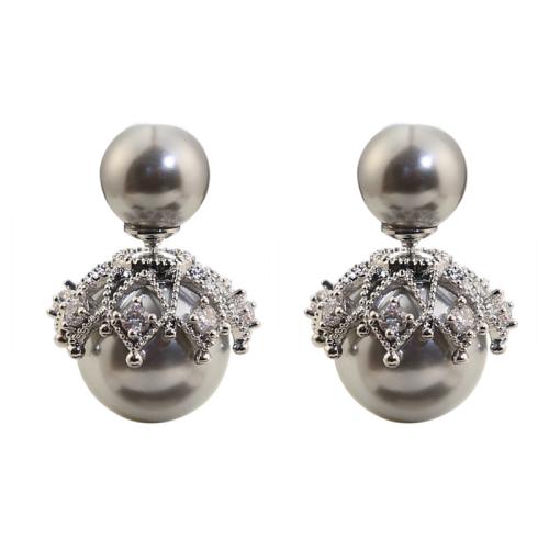 South Sea Shell Earring, Brass, with Shell Pearl, plated, fashion jewelry & micro pave cubic zirconia, more colors for choice, nickel, lead & cadmium free, 18x28mm, Sold By Pair