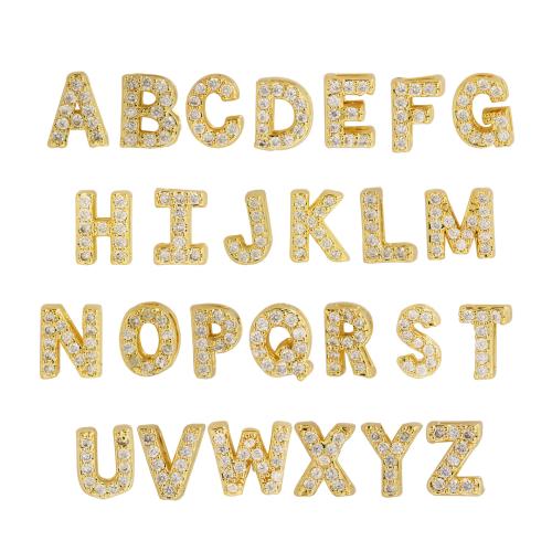 Cubique Pendentif en laiton zircon pavent, Lettre d’alphabet, Plaqué or 18K, DIY & styles différents pour le choix & pavé de micro zircon, Vendu par PC