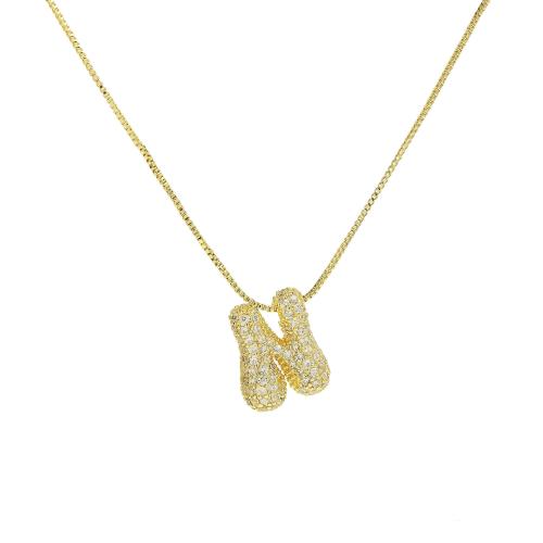 Circón cúbico Micro pavimentar collar de cobre amarillo, metal, con 5cm extender cadena, Carta del alfabeto, chapado, diferentes patrones para la opción & micro arcilla de zirconia cúbica & para mujer, más colores para la opción, longitud:45 cm, Vendido por UD