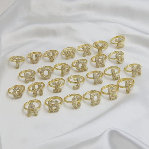 Cubique anneau en laiton Circonia Micro Pave, Lettre d’alphabet, Placage, modèles différents pour le choix & pavé de micro zircon & pour femme, plus de couleurs à choisir, Vendu par PC