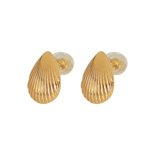 Boucle d'oreille de gaujon en acier inoxydable, Acier inoxydable 304, coquille, Placage, bijoux de mode & pour femme, doré, 8x12mm, Vendu par paire