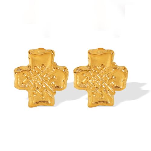 Stainless Steel Stud Earrings, 304 Stainless Steel, Cross, plated, fashion jewelry & for woman, golden, Sold By Pair