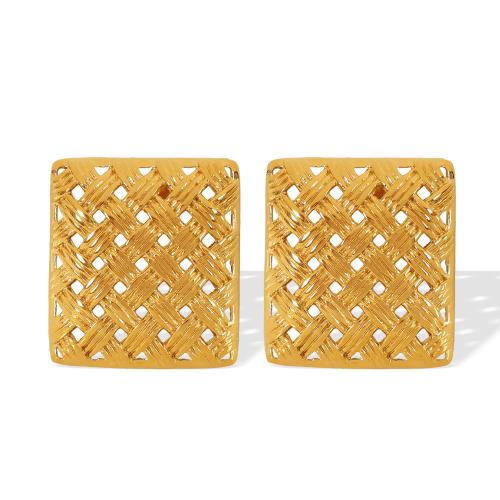 Stainless Steel Stud Earrings, 304 Stainless Steel, Square, 18K gold plated, fashion jewelry & for woman & hollow, Sold By Pair