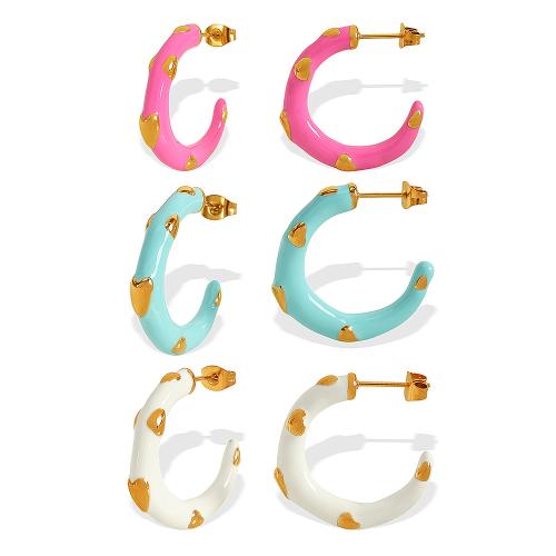 Pendientes de Acero Inoxidable, acero inoxidable 304, chapado en color dorado, Joyería & para mujer & esmalte, más colores para la opción, Vendido por Par