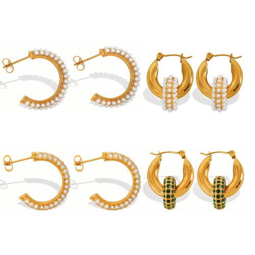 Acier inoxydable Levier Retour Earring, Acier inoxydable 304, Placage de couleur d'or, différents matériaux pour le choix & styles différents pour le choix & pavé de micro zircon & pour femme, plus de couleurs à choisir, Vendu par paire