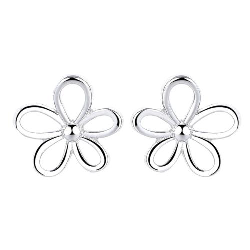 925 Sterling Silver Stud Earring, Flower, for woman & hollow, more colors for choice, 11mm, Sold By Pair