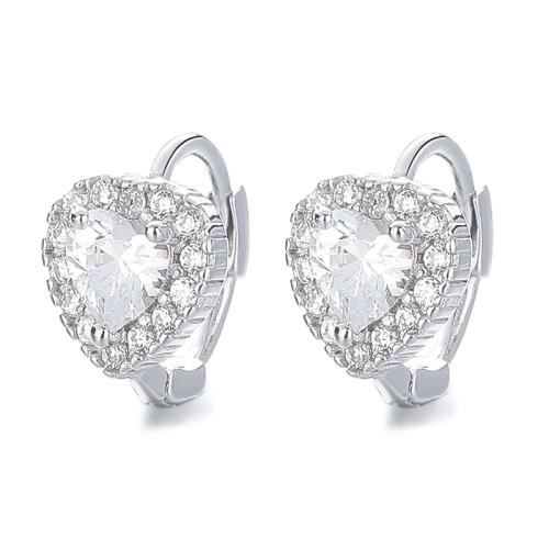 925 Sterling Silver Huggie Hoop Earring, Heart, micro pave cubic zirconia & for woman, more colors for choice, 11.30x9.40mm, Sold By Pair