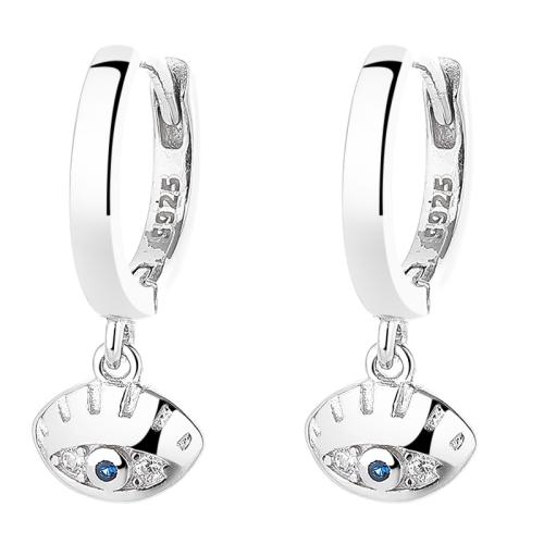 925 Sterling Silver Huggie Hoop Drop Earring, Evil Eye, micro pave cubic zirconia & for woman, more colors for choice, 8x19.50mm, Sold By Pair