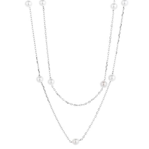 925 Sterling Silver Necklace, with 1.57inch extender chain, platinum plated, cross chain & Double Layer & for woman, Length:Approx 15.7 Inch, Sold By PC