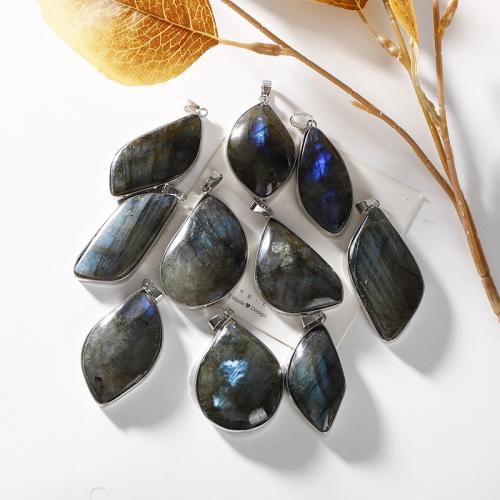 Gemstone Pendants Jewelry, Labradorite, with Brass, platinum color plated, DIY, Random Color, Length about:30-40mm, Sold By PC