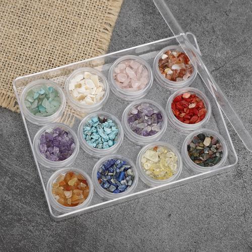 Fashion Nail Supplies, Natural Gravel, with Plastic Box & Shell, DIY & different materials for choice, more colors for choice, small box 30mm diameter and 14.5mm thickness, Sold By Box